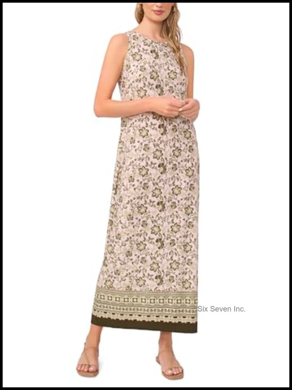 Sleeveless Keyhole Back Maxi Dress Geometric Square Neck Party